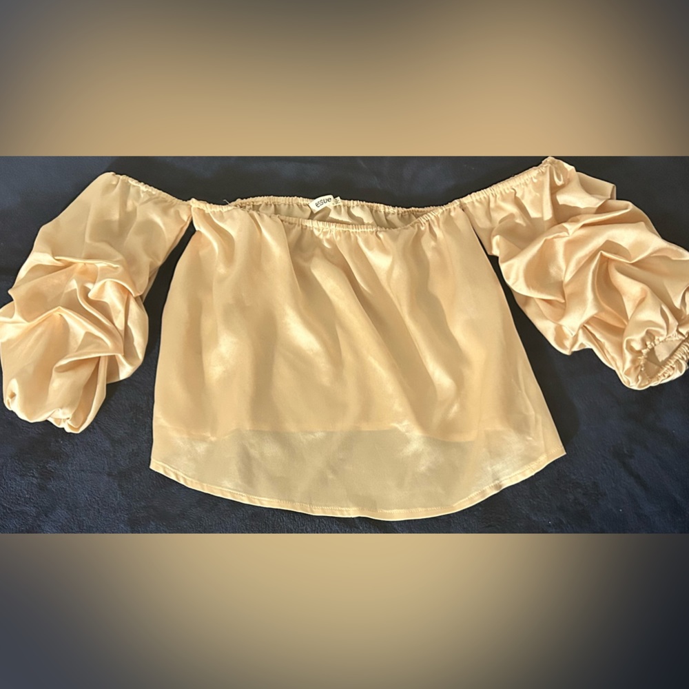Gold Off the shoulder gathered sleeve top